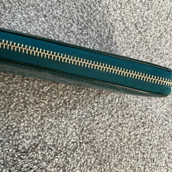 Coach Dark Turquoise Quilted Logo Zip Around Accordion Wallet - Picture 7 of 9